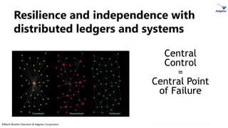 ©Mark Mueller-Eberstein & Adgetec Corporation
Central
Control
=
Central Point
of Failure
Mark Mueller-Eberstein & Adgetec Corporation
Resilience and independence with
distributed ledgers and systems
 