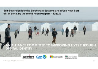 20© GfK July 13, 2018 | Title of presentation
Self-Sovereign Identity Blockchain Systems are In Use Now, Sort
of! In Syria, by the World Food Program – ID2020
 