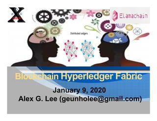 BlockchainBlockchain HyperledgerHyperledger FabricFabric
January 9, 2020January 9, 2020
Alex G Lee (geunholee@gmail com)Alex G Lee (geunholee@gmail com)Alex G. Lee (geunholee@gmail.com)Alex G. Lee (geunholee@gmail.com)
 
