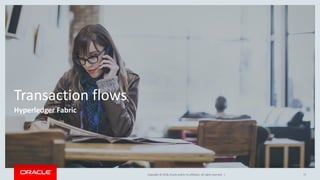 Copyright &copy; 2018, Oracle and/or its affiliates. All rights reserved. |
Transaction flows
Hyperledger Fabric
72
 