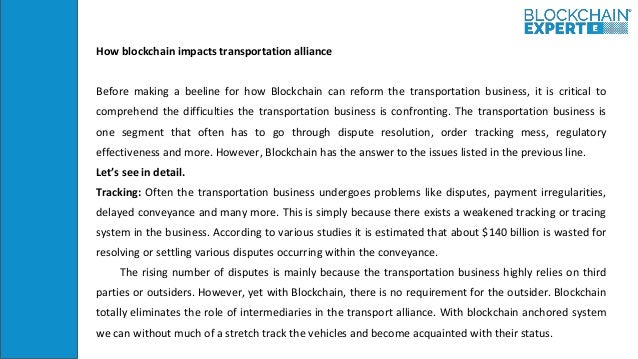 Blockchain in transport alliance