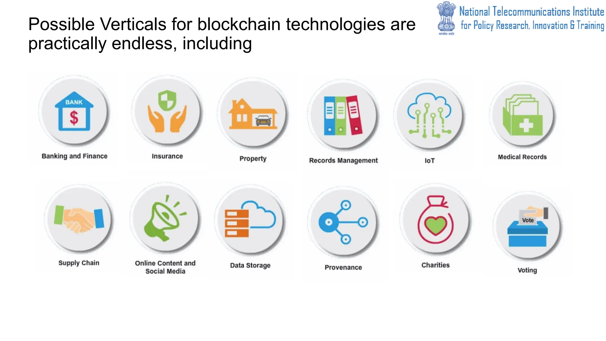 Possible Verticals for blockchain technologies are
practically endless, including
 