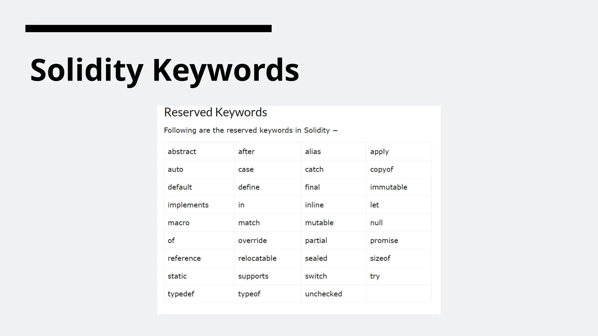 Solidity Keywords
 