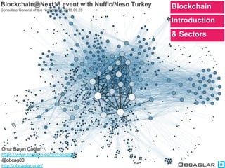 Blockchain@Next18 event with Nuffic/Neso Turkey
Consulate General of the Netherland, 2018.06.28
Blockchain
Introduction
& Sectors
Onur Baran Çağlar
https://www.linkedin.com/in/obcag/
@obcag00
http://obcaglar.com/
 