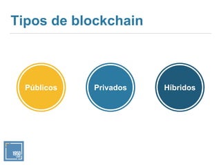 Tipos de blockchain
Públicos Privados Híbridos
 