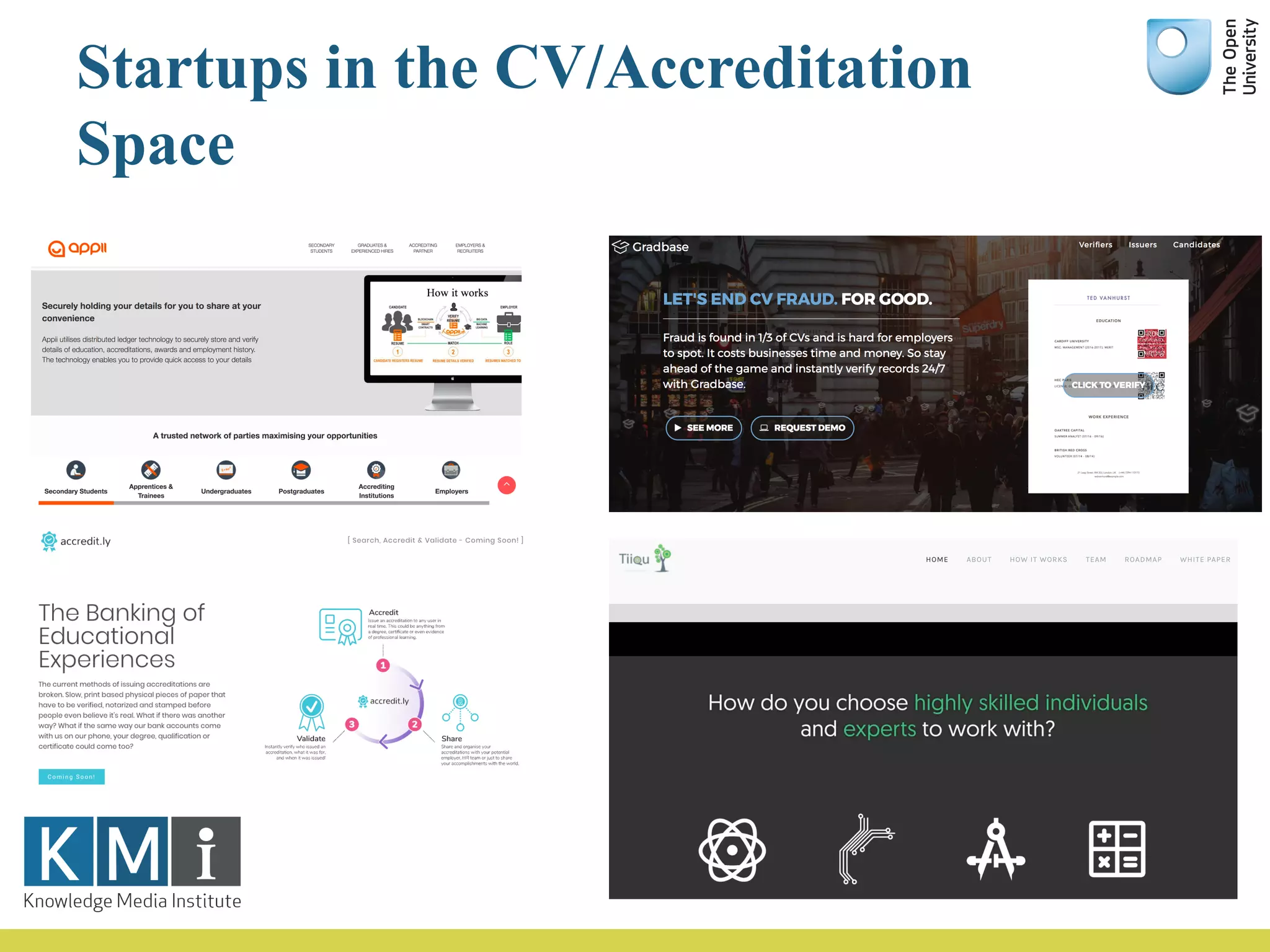 Startups in the CV/Accreditation
Space
 