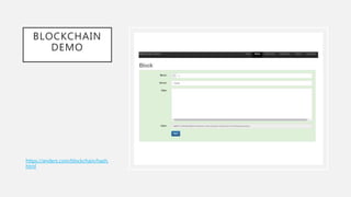 BLOCKCHAIN
DEMO
https://anders.com/blockchain/hash.
html
 