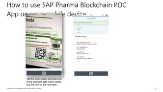 How to use SAP Pharma Blockchain POC
App on your mobile device
Tap the scan button and scan one
of the example data matrix codes,
e.g. the one on the next slide
31© 2018 SAP SE or an SAP affiliate company. All rights reserved. ǀ INTERNAL
 