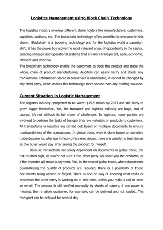 Blockchain technology and logistics management | PDF