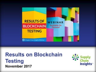 Results on Blockchain
Testing
November 2017
 