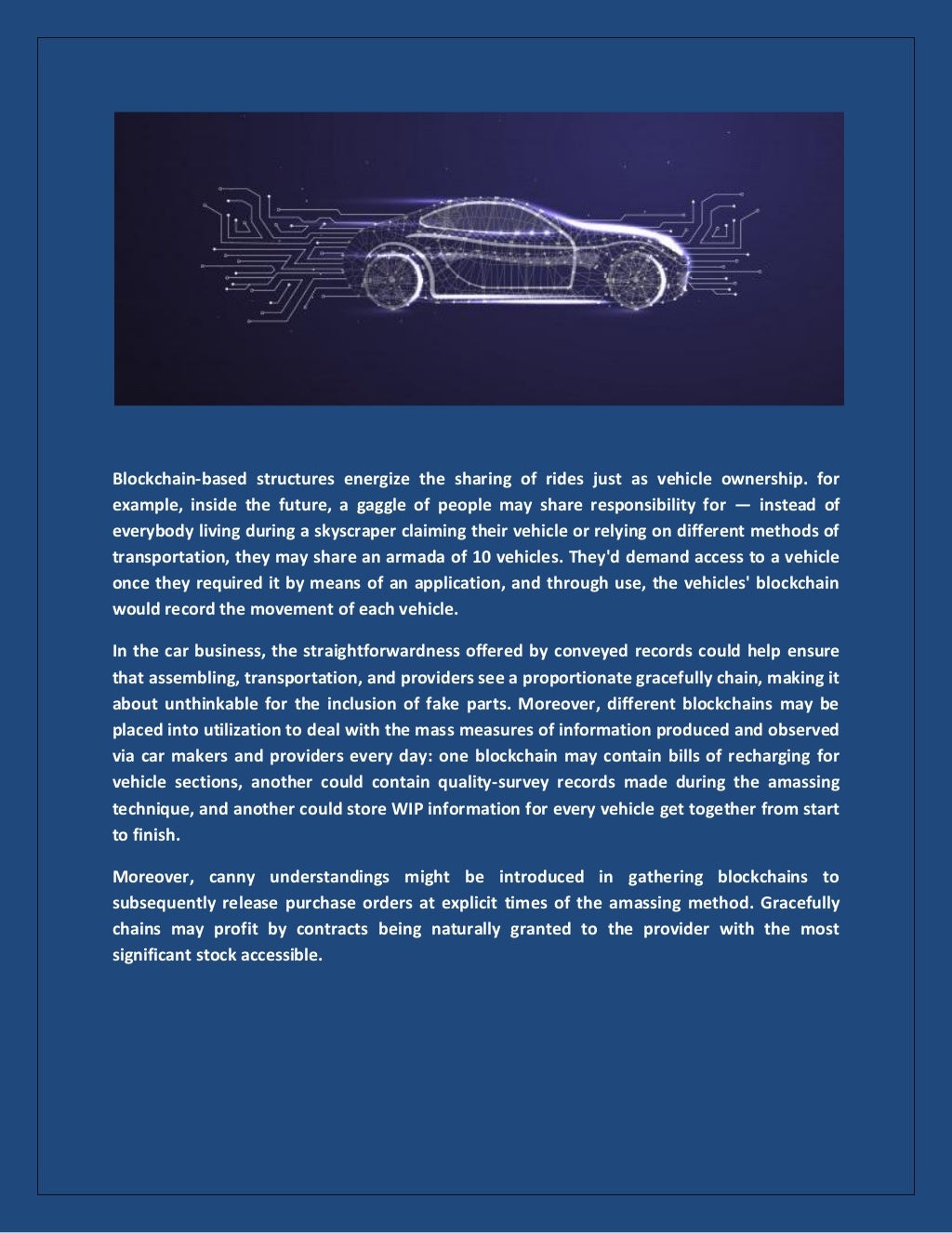 Blockchain transformation and next generation automotive