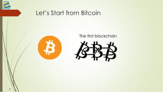 Let’s Start from Bitcoin
The first blockchain
5
 