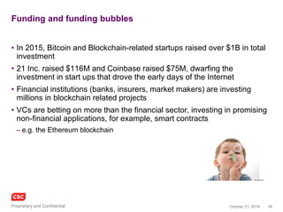 36November 4, 2016Copyright © 2016
Ripple
• A blockchain based Global Settlement
Network
• Cryptographically secure end-to-end
payment flow with transaction immutability
and information redundancy
– 10 of the top 50 banks work with Ripple
– CGI and Accenture acting as Integrators
– Distributed financial technology allows for
banks around the world to directly transact
with each other without the need for a central
counterparty or correspondent
– Compress operational costs and offer new
services for cross-border payments
• Instant, certain, low-cost international
payments
– Cross currency settlement
– FX market making
ripple.com
 
