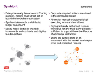 60November 4, 2016Copyright © 2016
Nxt.org is trying to anonymise and decentralize the future
• Open Source (GPL v2), decentralised crypto platform and API
• Nxt builds on and improves the basic functionality of pioneering cryptocurrencies such as
Bitcoin
• “Cryptocurrency and financial systems are the first widely used applications of blockchain
technology, but the blockchain and its associated technology can be used for so much
more.”
• Build new applications directly on the blockchain itself
– Nxt gives users complete freedom to create their own applications, e.g. Russia
experimenting with a Nxt based e-proxy voting system, central securities depository
– Create your own asset exchange for secure peer to peer trading
– Launch your own digital currency or token system for any purpose, including exchange,
trading, hedging, voting, contract processes
– The Nxt blockchain provides data storage, publication and verification
– Create decentralised autonomous organizations using multi-signature blind accounts
• Alias System, one piece of text to be substituted for another, so that keywords or
keyphrases can be used to represent other things
 