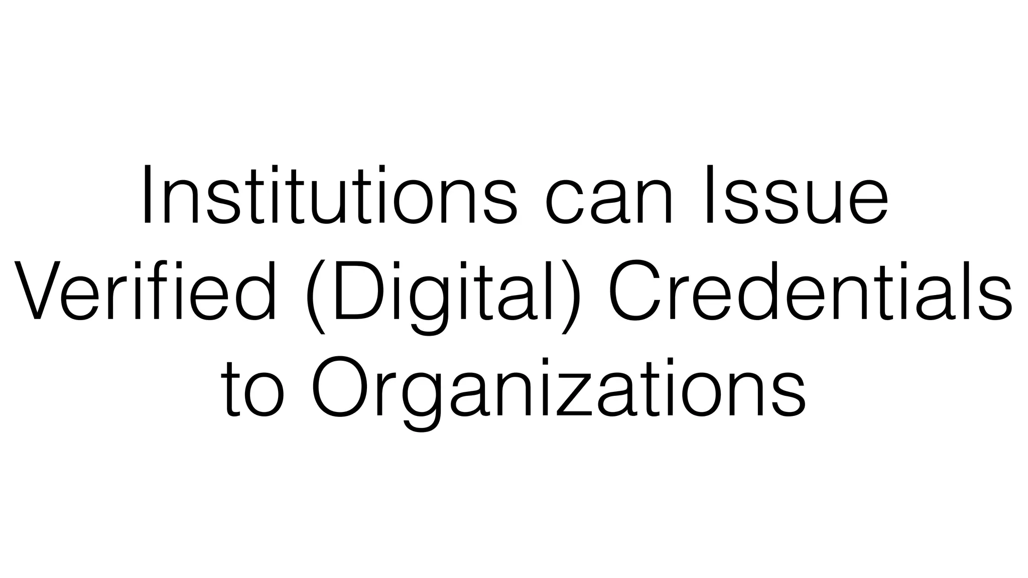 Institutions can Issue
Veriﬁed (Digital) Credentials
to Organizations
 