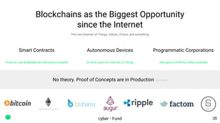 Blockchains as the Biggest Opportunity
since the Internet
The new Internet of Things, Values, Chains and everything
No the...