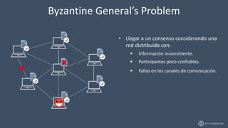 inTechractive.com
Byzantine General’s Problem
• Llegar a un consenso considerando una
red distribuida con:
 Información i...