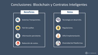inTechractive.com
Conclusiones: Blockchain y Contratos Inteligentes
Sistemas Transparentes.
Fácil de auditar.
Información ...
