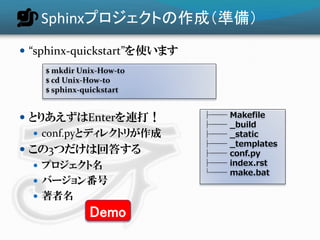 Sphinx一問一答



 Wordのドキュメントが
 たくさんあるんですが、

Sphinxに変換する拡張は
     ありますか？
 