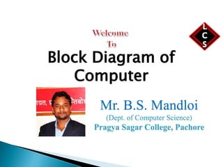 Block Diagram of
Computer
Mr. B.S. Mandloi
(Dept. of Computer Science)
Pragya Sagar College, Pachore
 