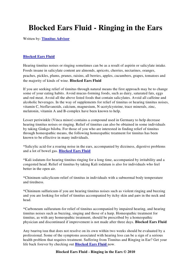 Blocked Ears Fluid Ringing in the Ears