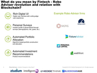 What do you mean by Fintech - Robo
Adviser revolution and relation with
Blockchain?
 