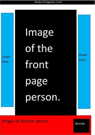 Border of magazine, it will
Image
of the
front
page
person.
Cover
lines
Cover
lines
Images of another person Barcode
 