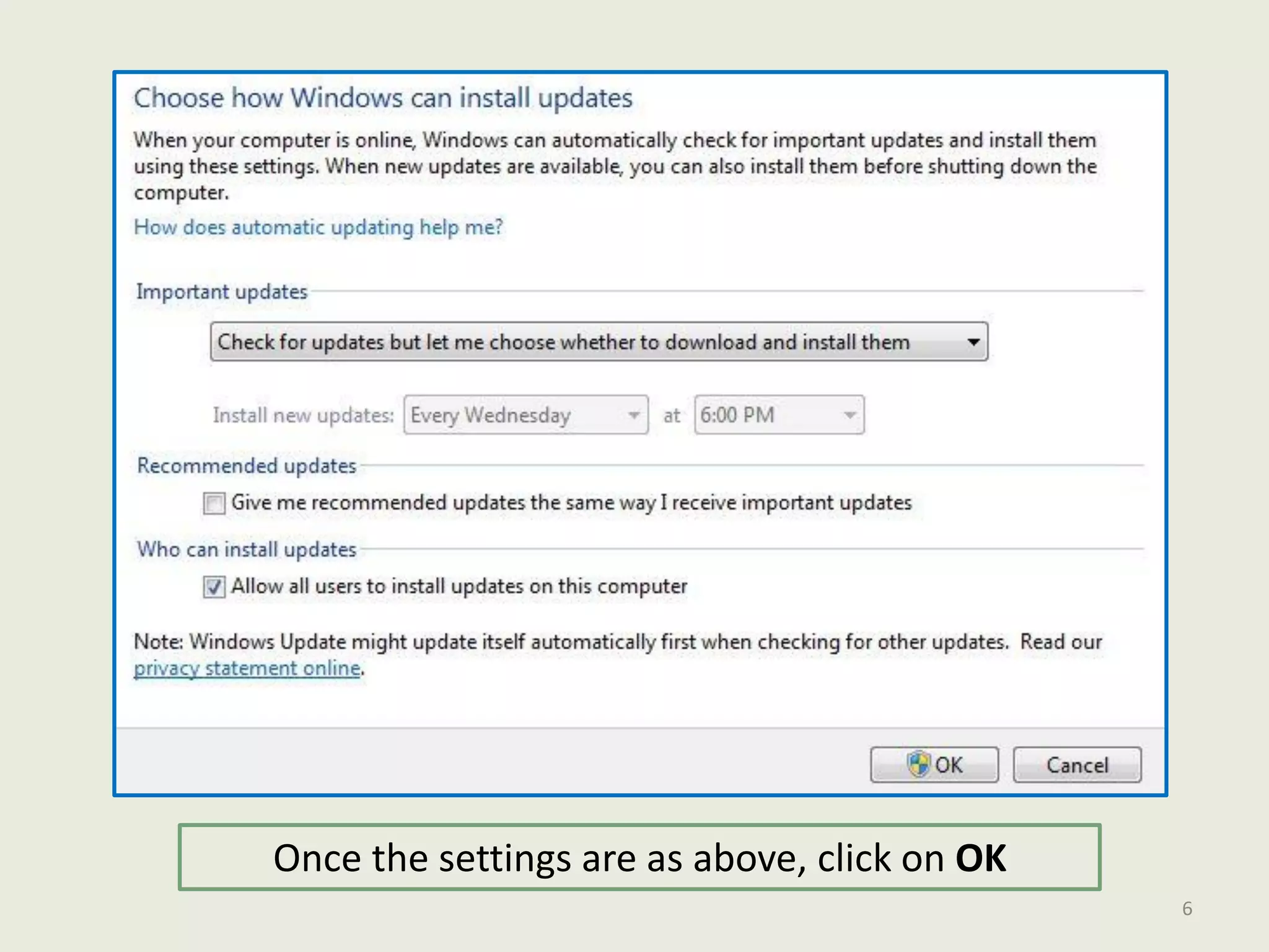 Once the settings are as above, click on OK
6
 