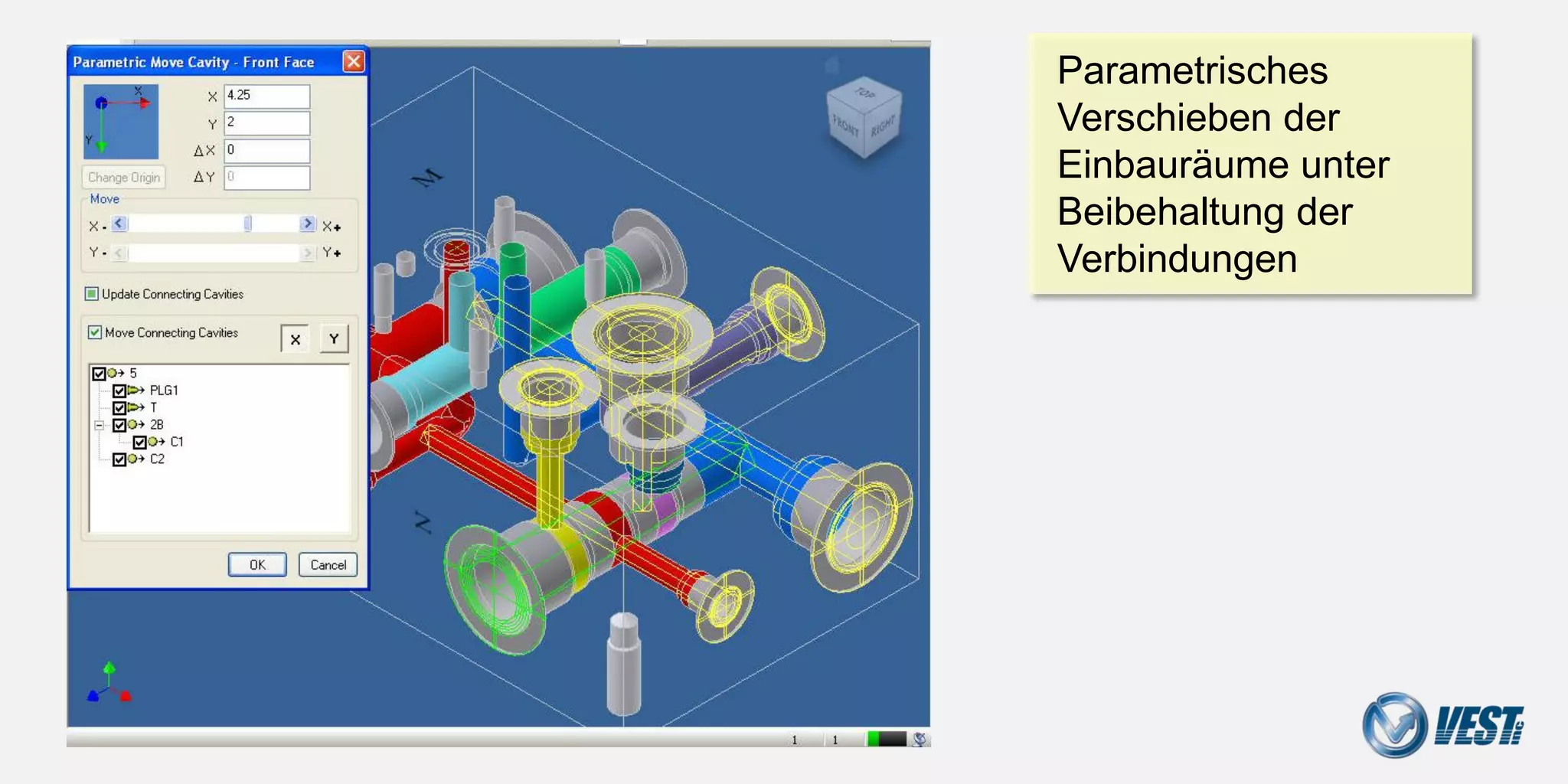 Parametric cavity manipulation

                                 Parametrisches
                                 Verschieben der
                                 Einbauräume unter
                                 Beibehaltung der
                                 Verbindungen




                                        Manifold Design with MDTools® 740
 