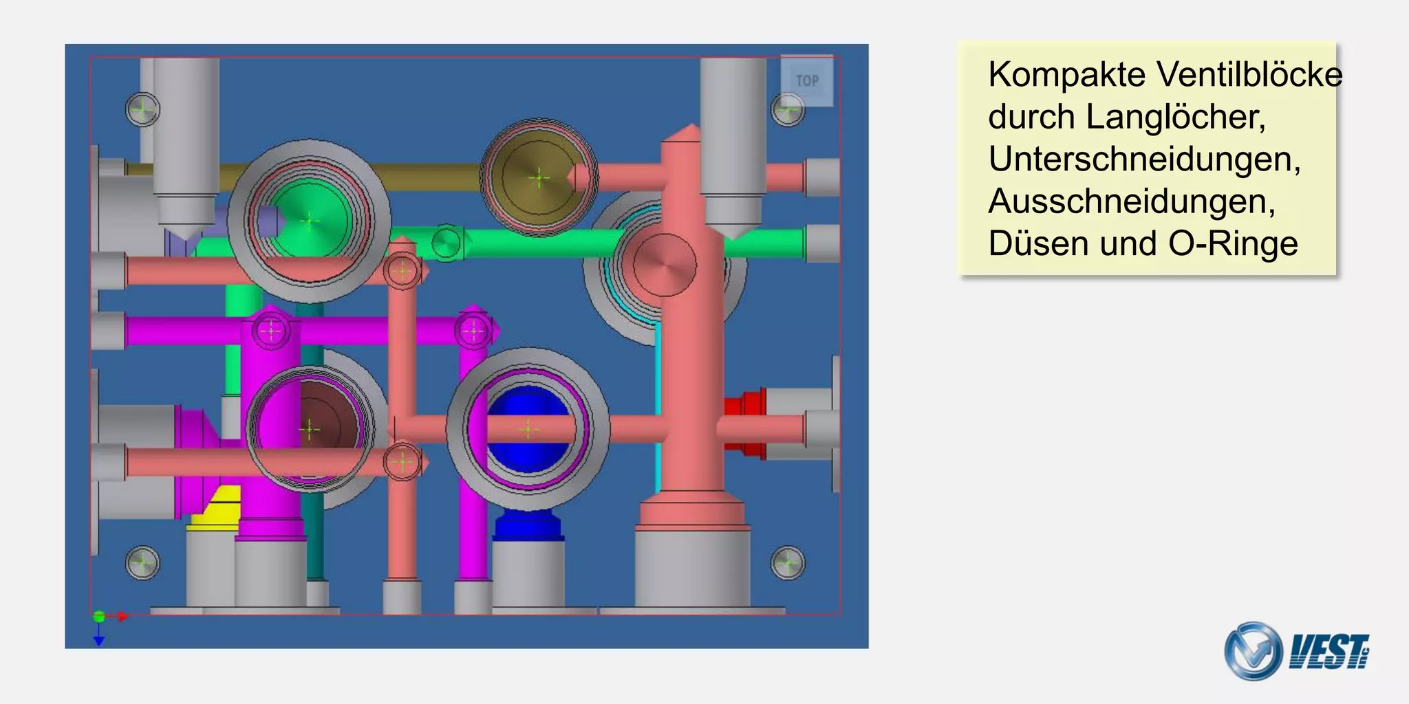 Compact manifolds

                    Kompakte Ventilblöcke:
                    Einsatz von
                    Langlöchern,
                    Unterschneidungen,
                    Offset-Bohrungen,
                    Düsen und O-Ringen




                            Manifold Design with MDTools® 740
 