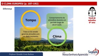 Professor Ronaldo Costa Barbosa
O CLIMA EUROPEU (p. 187-192)
Você já
estudou
6º ano
Diferença
 