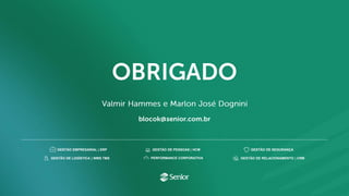 35
PERFORMANCE CORPORATIVA
GESTÃO DE SEGURANÇAGESTÃO EMPRESARIAL | ERP GESTÃO DE PESSOAS | HCM
GESTÃO DE LOGÍSTICA | WMS TMS GESTÃO DE RELACIONAMENTO | CRM