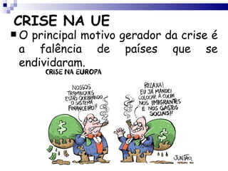 CRISE NA UE
Oprincipal motivo gerador da crise é
a falência de países que se
endividaram.
 