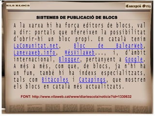 FONT:  http://www.vilaweb.cat/www/diariescola/noticia?id=1330632 SISTEMES DE PUBLICACIÓ DE BLOCS   