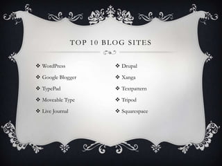 Beware of also…Read the small print. If you don't, your blog's content may be "owned" by the company that puts it on the web for you.
