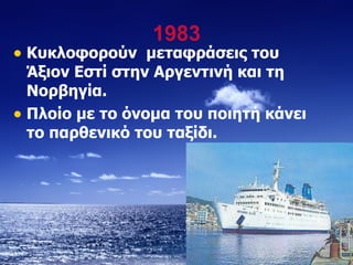 Κυκλοφορούν  μεταφράσεις του Άξιον Εστί στην Αργεντινή και τη Νορβηγία. Πλοίο με το όνομα του ποιητή κάνει το παρθενικό του ταξίδι. 