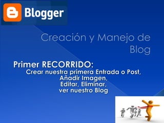Creación y Manejo de Blog Primer RECORRIDO: Crear nuestra primera Entrada o Post,  Añadir Imagen,  Editar, Eliminar,  ver nuestro Blog 