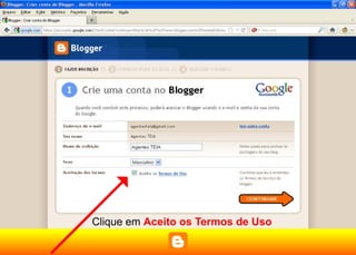 Clique em Aceito os Termos de Uso
 