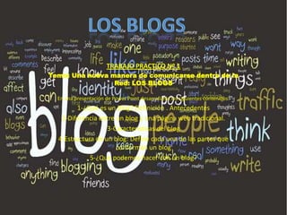 TRABAJO PRACTICO Nº 1
Tema: Una nueva manera de comunicarse dentro de la
                 Red: LOS BLOGS

  En una presentación de Power Point desarrollarás los siguientes contenidos:
        1-¿Qué es un Blog? Definición . Antecedentes
   2-Diferencia entre un blog y una página web tradicional.
                   3-Características del blog
  4-Estructura de un blog: Define cada una de las partes que
                      conforman un blog
             5-¿Que podemos hacer con un blog?
 