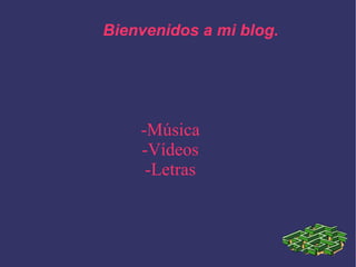 Bienvenidos a mi blog.




    -Música
    -Vídeos
     -Letras
 