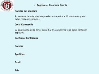 Regístrese: Crear una Cuenta   Nombre del Miembro Su nombre de miembro no puede ser superior a 25 caracteres y no debe contener espacios. Crear Contraseña Su contraseña debe tener entre 6 y 15 caracteres y no debe contener espacios. Confirmar Contraseña Nombre Apellidos Email País   Idioma del Blog   Categoría de Blog   