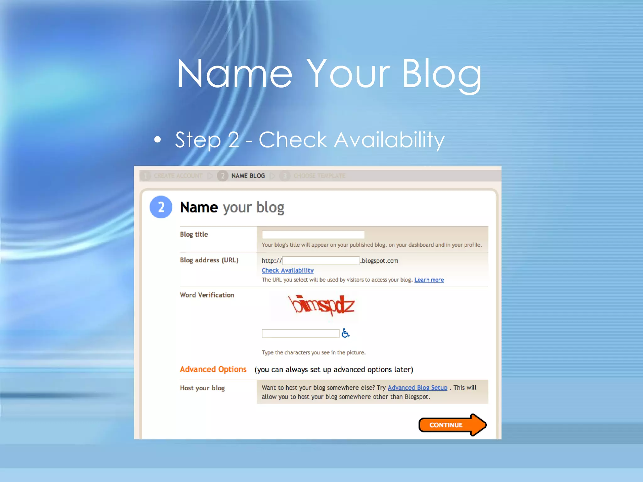 Name Your Blog Step 2 - Check Availability 