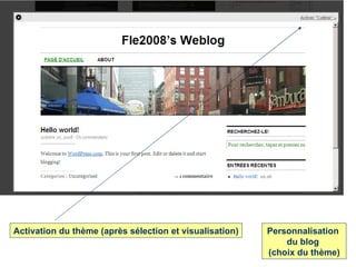 Activation du thème (après sélection et visualisation) Personnalisation  du blog  (choix du thème) 