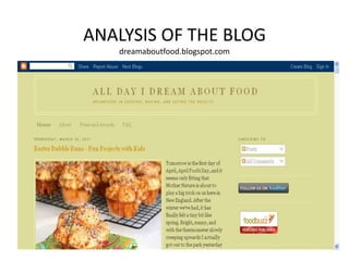 ANALYSIS OF THE BLOG
dreamaboutfood.blogspot.com
 