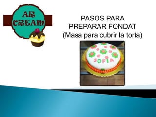 PASOS PARA
PREPARAR FONDAT
(Masa para cubrir la torta)
 