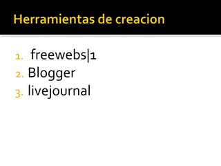 freewebs|1
2. Blogger
3. livejournal
1.

 