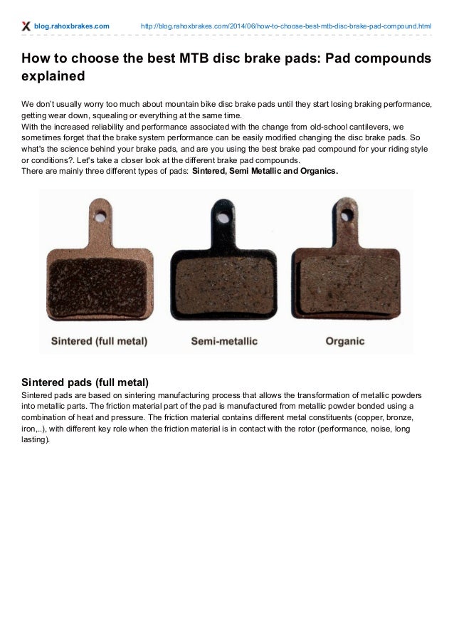 How to choose the best mtb disc brake pads Pad compounds explained