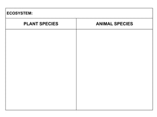 ECOSYSTEM:
PLANT SPECIES ANIMAL SPECIES
 