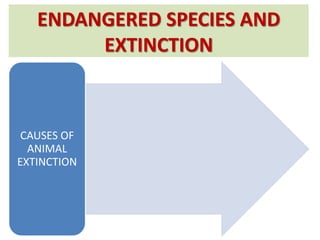 ENDANGERED SPECIES AND
EXTINCTION
CAUSES OF
ANIMAL
EXTINCTION
 