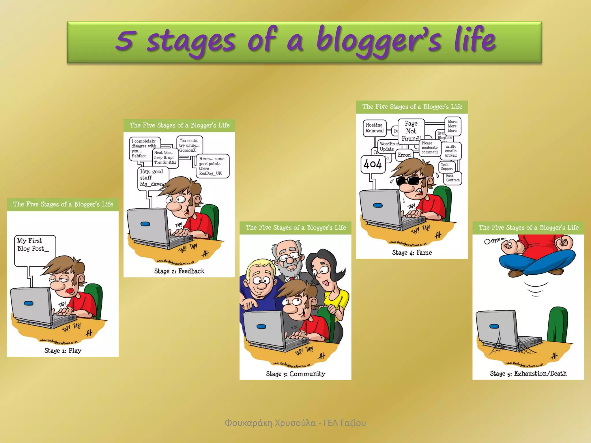 5 stages of a blogger’s life
Φουκαράκη Χρυσούλα - ΓΕΛ Γαζίου
 